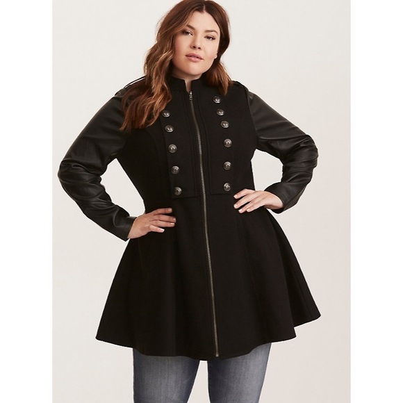 torrid Jackets & Blazers - Torrid Faux Leather long Military Coat size 2